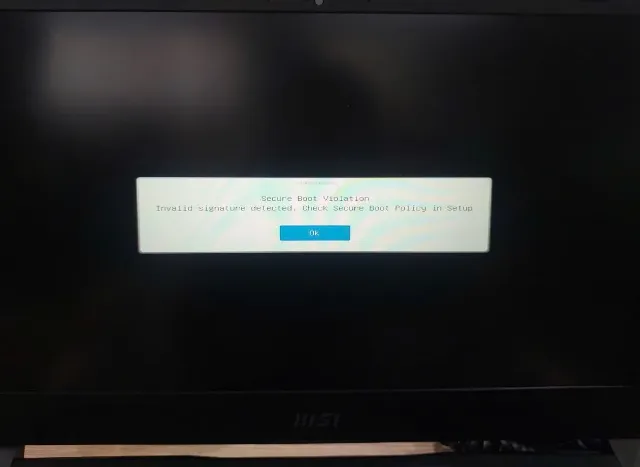 Xử lý lỗi "Secure Boot Violation" khi khởi động trên laptop MSI